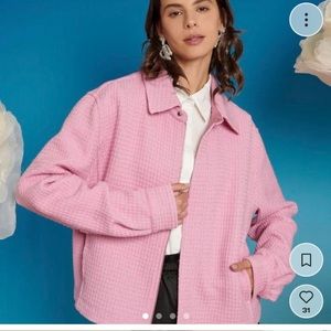 Sister Jane Reyna tweed pink zip up cotton candy pink Jacket Size Medium